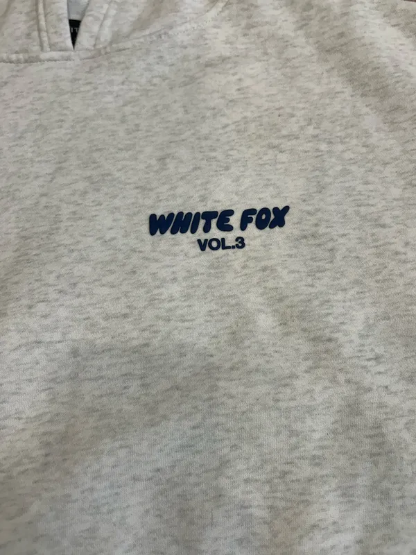 White Fox Offstage Hoodie in Mineral Grey M/L Navy Lettering - Image 4