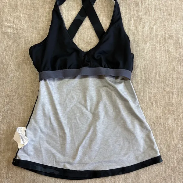 Prana Layna Tank Womens XS Crisscross Back Gray Camo‎ Yoga Gym Workout Gorpcore - Image 5