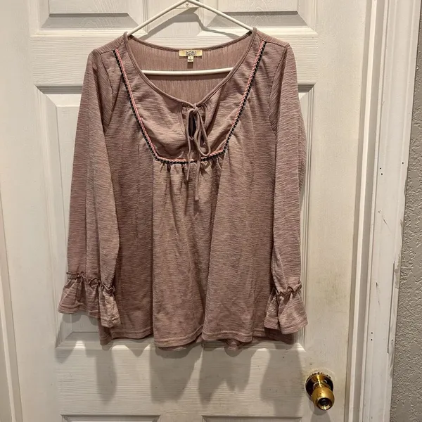 KORI America Women's Size‎ Large Top Pink Lavender Casual Boho Embroidered - Image 2