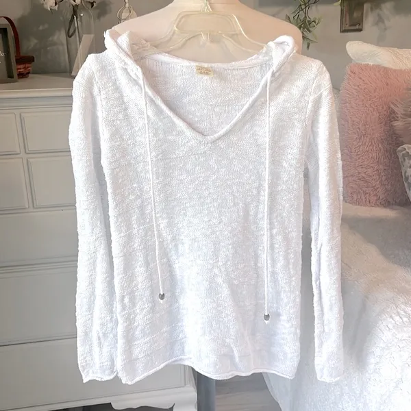 White Cotton Sweater Pullover Hooded - Image 3