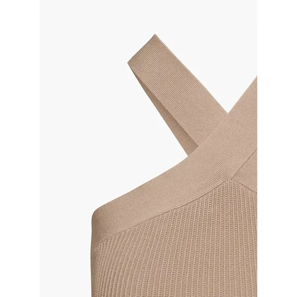 Aritzia Babaton Sculpt Beige Ribbed Knit Criss Cross Sleeveless Crop Tank Top XS - Image 10