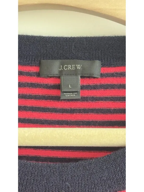 J.Crew 100% Merino Wool Striped Sweater Pink Navy Crewneck Women’s L - Image 2