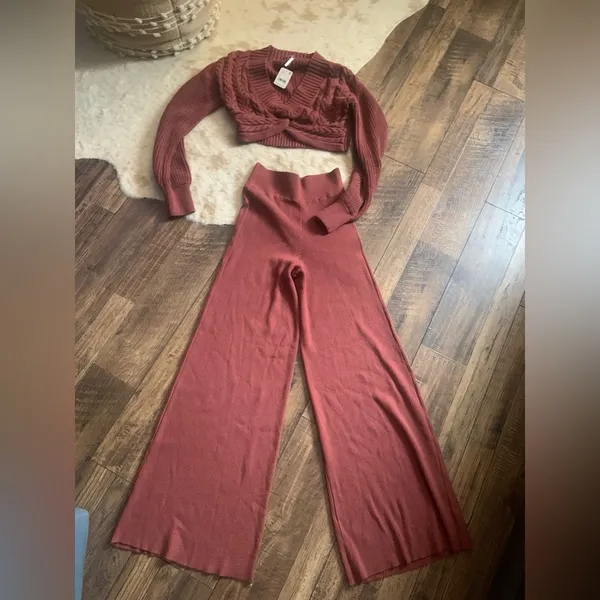 Free People Emilie Sweater Set in Cherry Cola NWT $168 casual revolve fall knit - Image 7