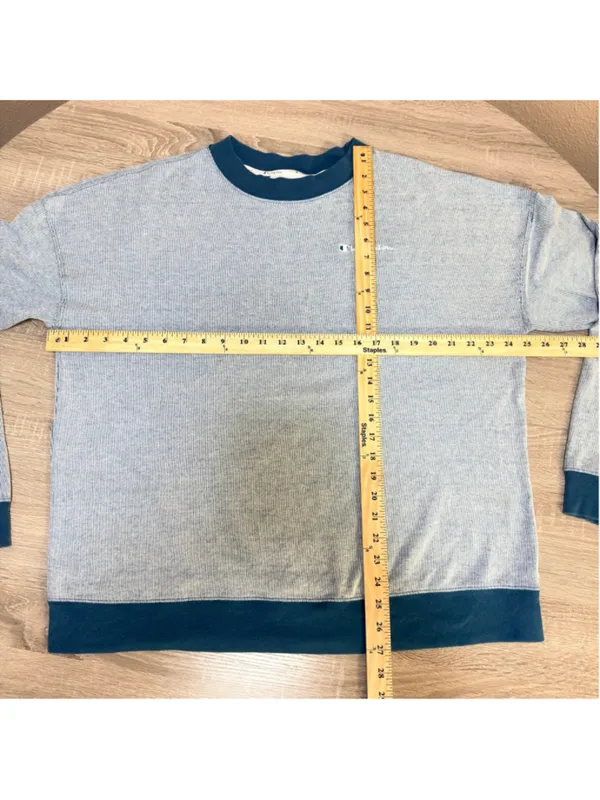 Champion Women's Teal & White Striped Long Sleeve Sweatshirt - Size XL - b13 - Image 8