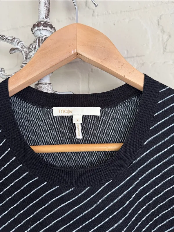 Maje Black and White Striped Sleeveless Knit Tank asymmetrical stripe 2 - Image 2