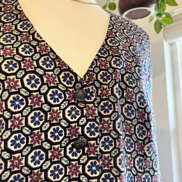 Handmade 90s Floral Folk Print Button Front Vest Top Size Medium to Large - Image 2