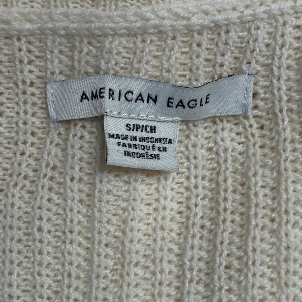 American Eagle‎ Cream Knit Button Front Cardigan Sweater Ivory Small Pockets - Image 3