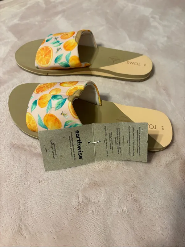 TOMS Earthwise Citrus Print Slide Sandals Orange Fruit Women’s Size 8 NWT - Image 5