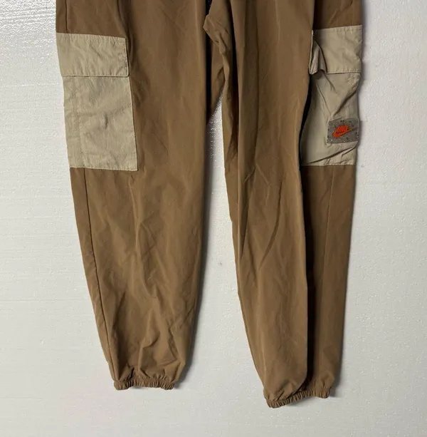 Nike Sportswear Cargo Pants Women Small Woven Beige Mid Rise Logo Drawstring - Image 8