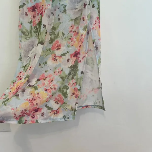 HAUTE MONDE Light Blue Pink Floral Semi Sheer Mesh Strapless Midi Dress ? w Slit - Image 8