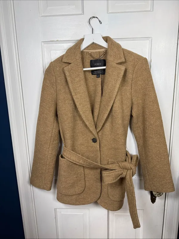 J. Crew Wrap blazer-jacket in Italian boiled wool Tan W2445 Sz 2 - Image 5