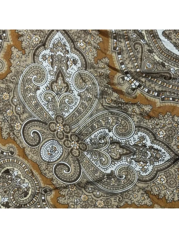 Vintage Square Mandala Pattern Silky Scarf in Cream and Brown Boho Medallion - Image 8