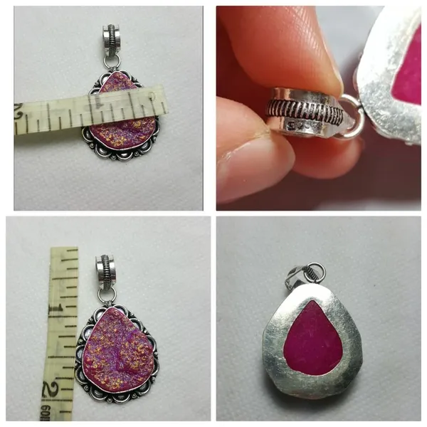Gemstone Titanium Druzy 925 silver Pendant Necklace Purple - Image 3