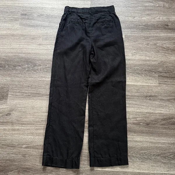 Reformation Black High-Rise Pleated Trousers Size 4 Linen Straight Leg Pants - Image 2