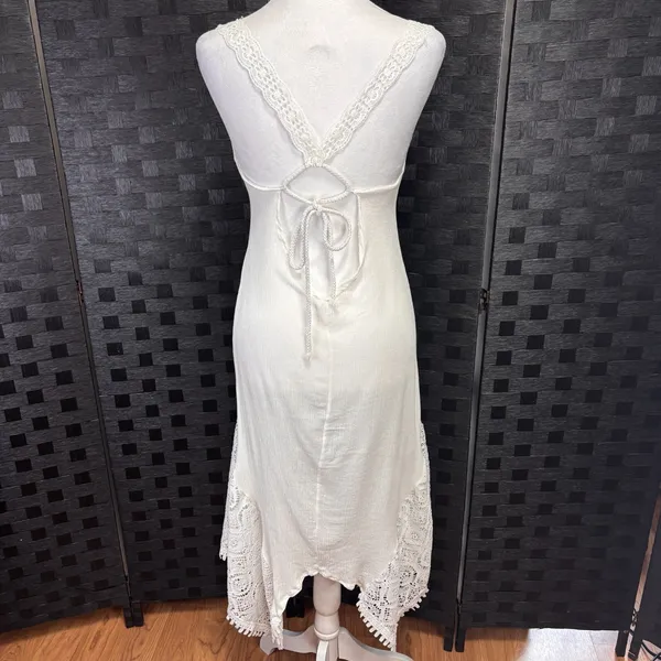 Sleeveless Beach Dress Crocheted Lace Straps Sz S Asymmetric Grad Ethereal Bride - Image 5