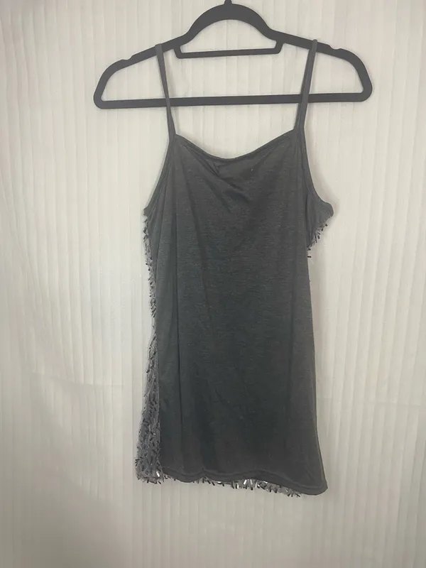 Sparkling Dark Gray Sequin Spaghetti Strap Tank Black Size L - Image 6