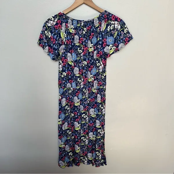Talbots NWT Floral Short Sleeve Midi Dress Blue Pink Lightweight Summer Dress XS - Image 5