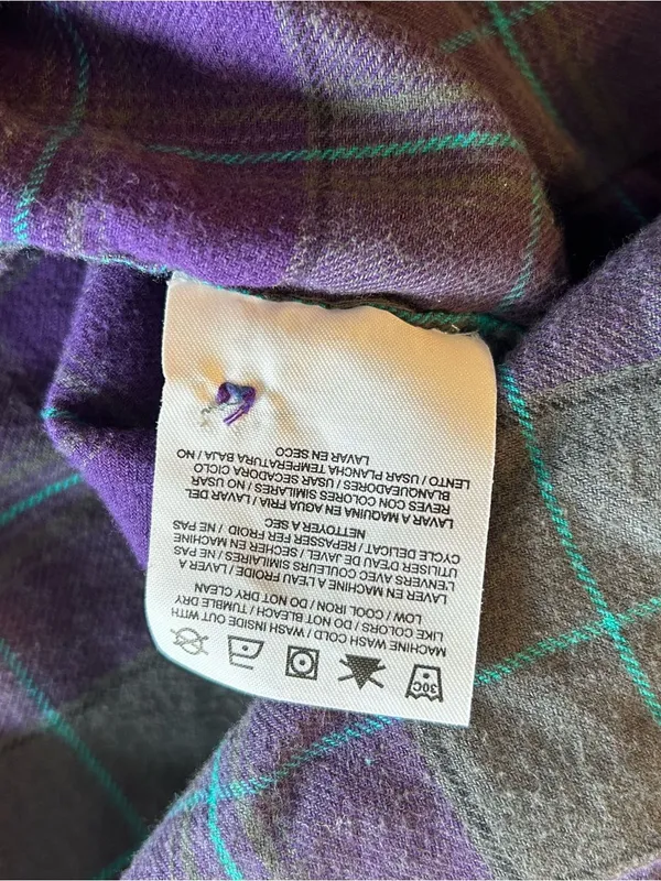 Hurley purple gray blue plaid flannel long sleeve metal stud pocket flaps size L - Image 8