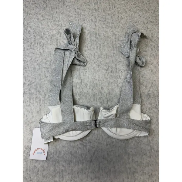 Dippin'‎ Daisy's Zoe Bikini Top Silver Metallic Tie Shoulder V-Wire Small NEW - Image 5