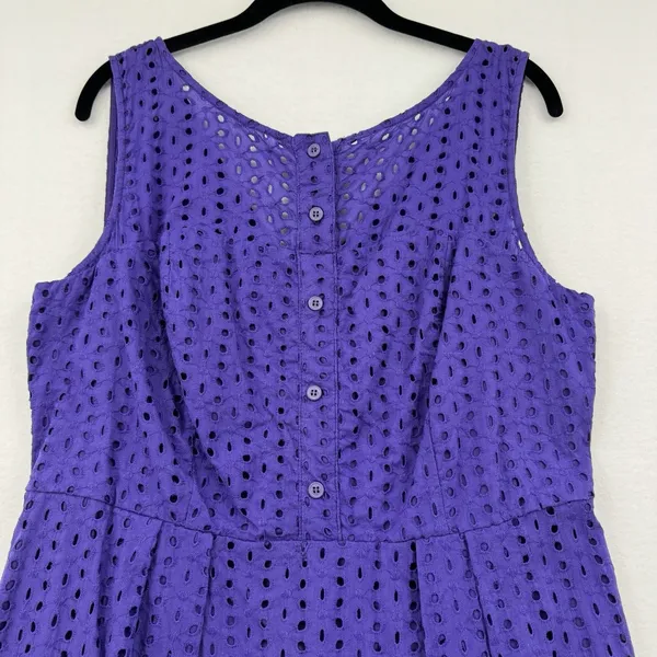 Eva Mendes NY&Co Purple Eyelet Fit Flare Dress Sz 12 Summer Cottagecore Classic - Image 3