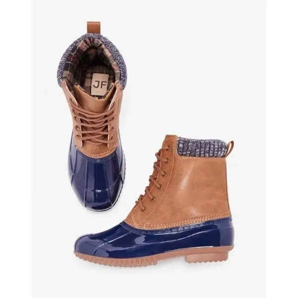Evi Rain Weather Duck‎ Boots Brown/Navy Size 6 JUSTFAB New Outdoor Chore - Image 3