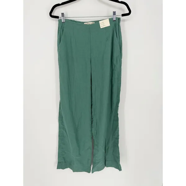 Abercrombie & Fitch Wide Leg Pants Linen Mid Rise 24 Long Green Coastal Chic NWT - Image 2