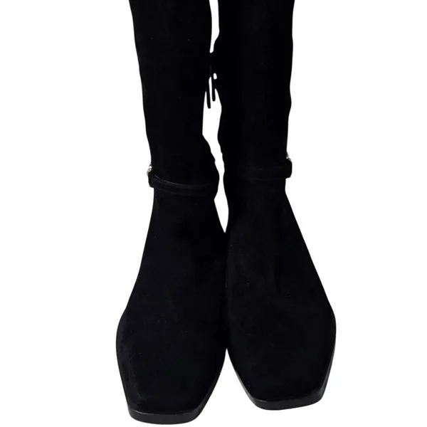 Sam Edelman Clive Black Suede Knee High Boots Square Toe Gold Chain Size 7 - Image 4