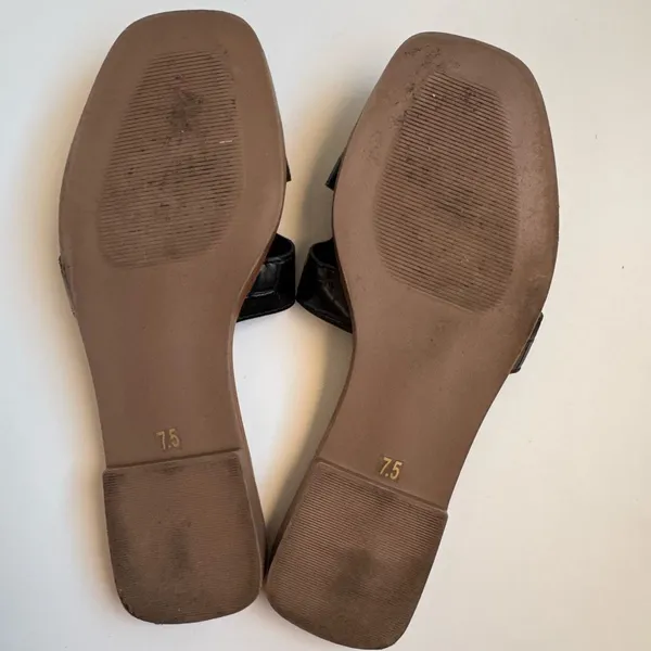 Steve Madden Haydn Hanna Leather Flat Slide Sandals Black Croc Slip On Size 7.5 - Image 7