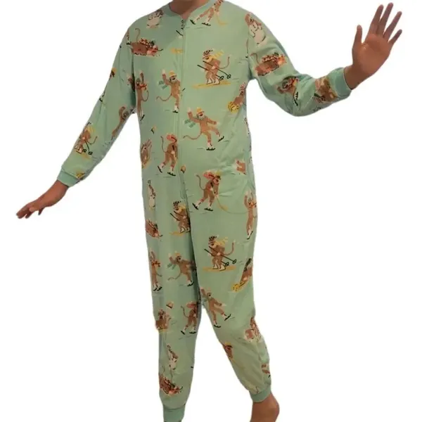 Nick & Nora Adult Teen Unisex Fleece One Piece Sock Monkeys Pajama Size S NWT - Image 13