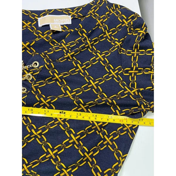 Michael Kors Navy Gold Chain Link Monogram Lace Up‎ Dress Small Long Sleeve Belt - Image 6