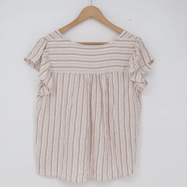 Jane + Delancey Blouse Womens M Tan Striped Flutter Sleeve Button-down Excellent - Image 5