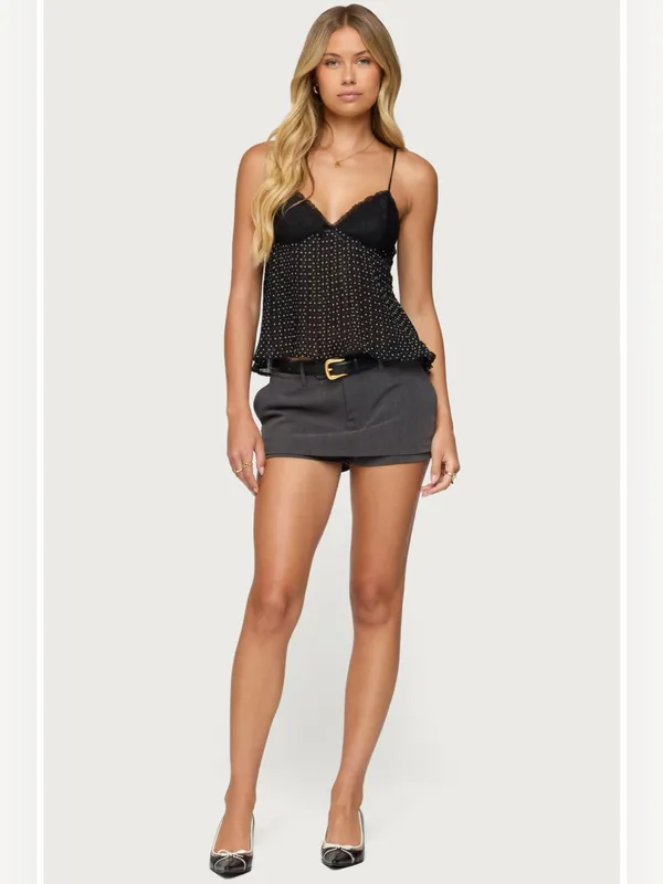 Edikted NWT Rhian Polka Dot Lace Trim Pleated Camisole - Image 3