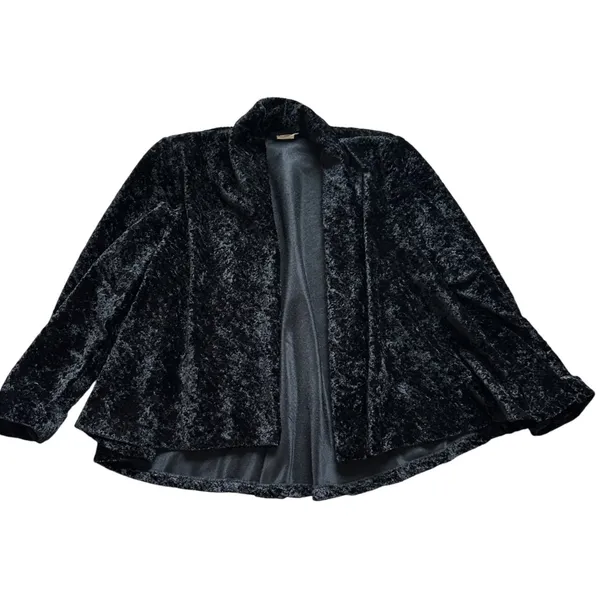 VTG 90s Y2K Connected Apparel Crushed Velvet Open Front Jacket Shawl Black XL - Image 10