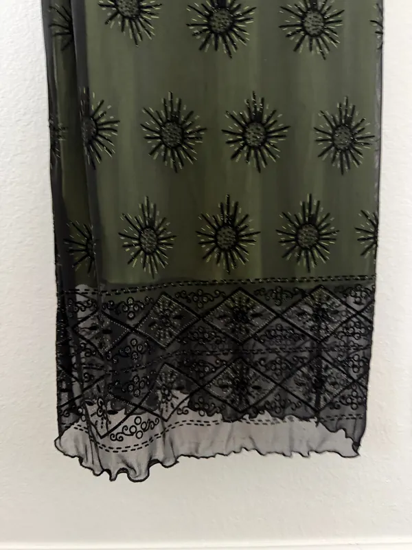 Sleeveless Olive Green Maxi Dress with Black Embroidered Overlay - Image 7