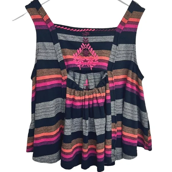 Free People Embroidered Tank Top‎ Open Back Striped Festival Boho Womens S - Image 6