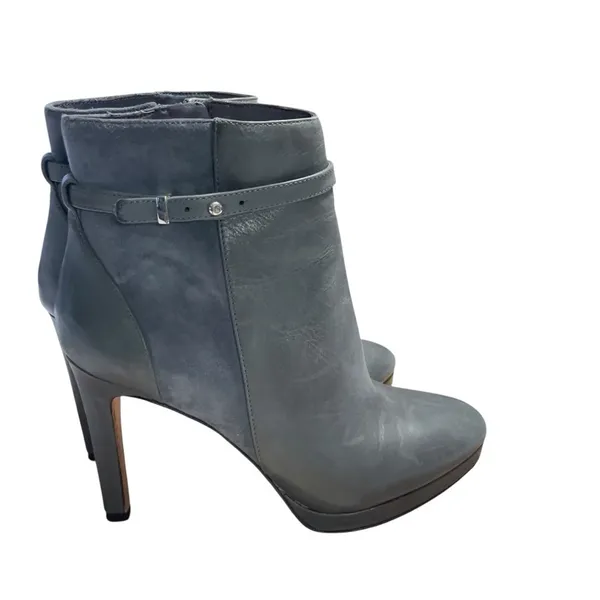 Antonio Melani Gray Leather Suede Ankle Booties Heel Boots 9M - Image 4