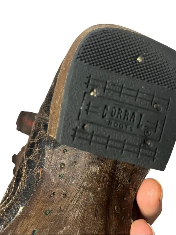 CORRAL Black Crackle Red Inlay Snip Toe Western Cowboy Boots Size 8M A1951 - Image 6