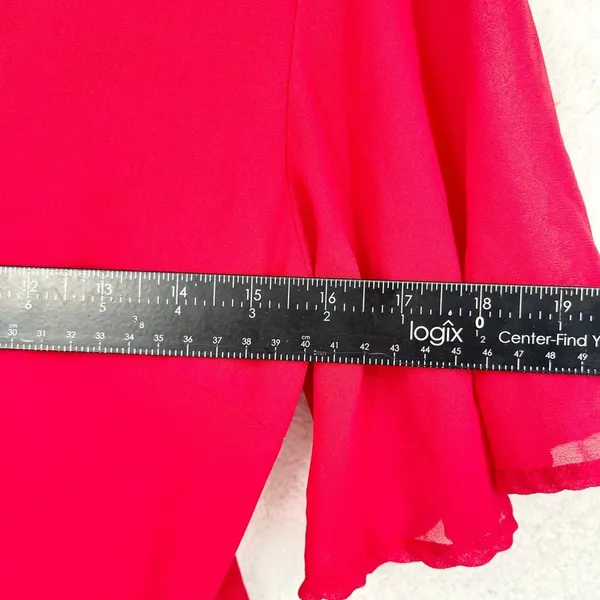 LOUNA Dress Women Size XS Midi Chiffon Red Open‎ Black Deep V Flutter Sleeve - Image 6
