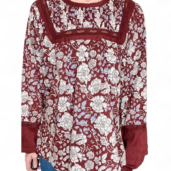 Cleobella Brown & White Floral Crochet Cottage Blouse - Image 6