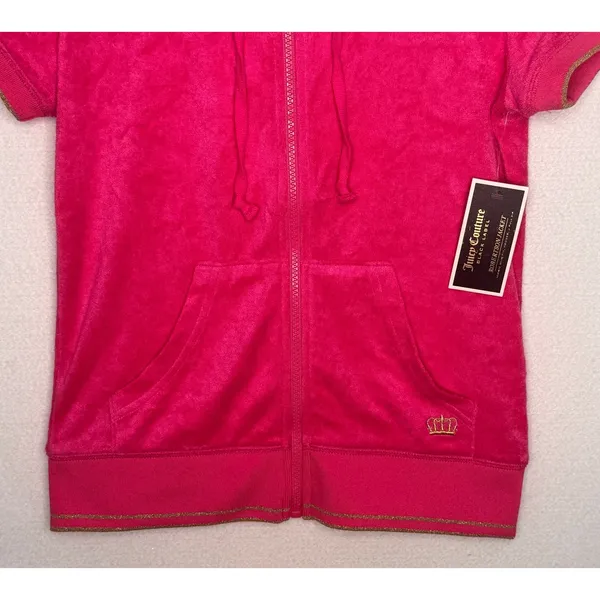 2000s Juicy Couture Black Label Robertson Tourist Pink Terry Hoodie NWT S - Image 9