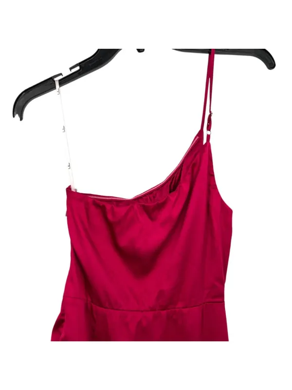 Lulus One Shoulder Asymmetric Satin Cocktail Party Midi Dress Red Size XL NWOT - Image 6