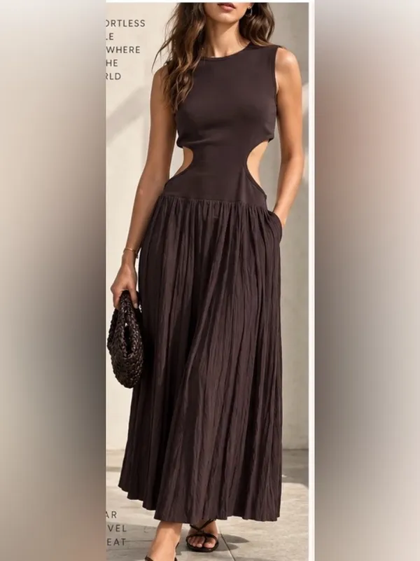 Zara maxi cut out brown maxi dress - Image 3