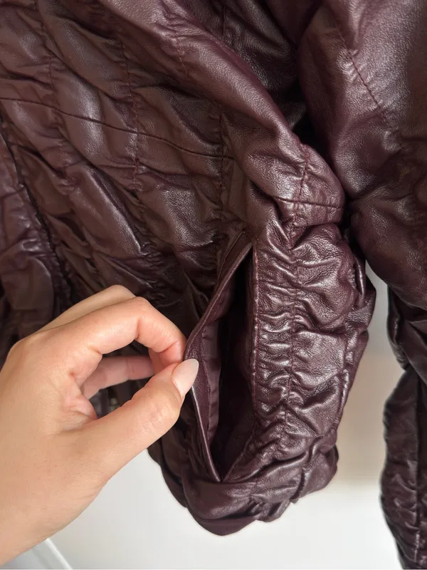 Vintage Albert Duke New York Genuine Leather Ruched Jacket Burgundy Cropped S - Image 4