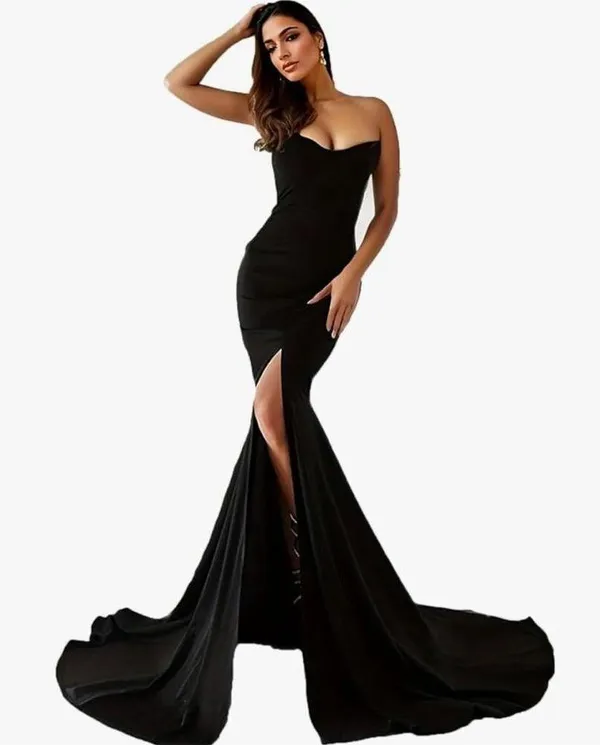 NEW Black Formal Strapless Evening Prom Gown Dress S Tall - Image 5