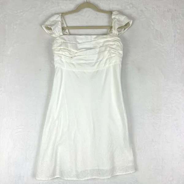 Abercrombie Fitch Emerson Cap Sleeve Mini Dress Size Medium White Linen Cotton - Image 4