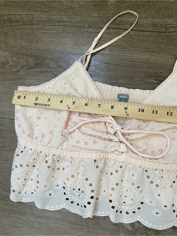 Aerie Eyelet Ruffle Tank Top Size XL Soft Pink Coquette Girl Cottage Feminine - Image 9