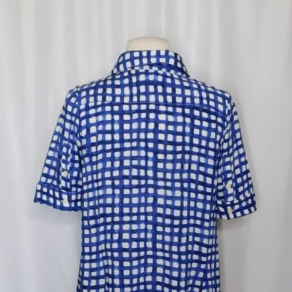 Anthropologie 11.1 TYLHO Adanne Tunic Top Shirt Blue White Gingham Plaid X-Small - Image 9