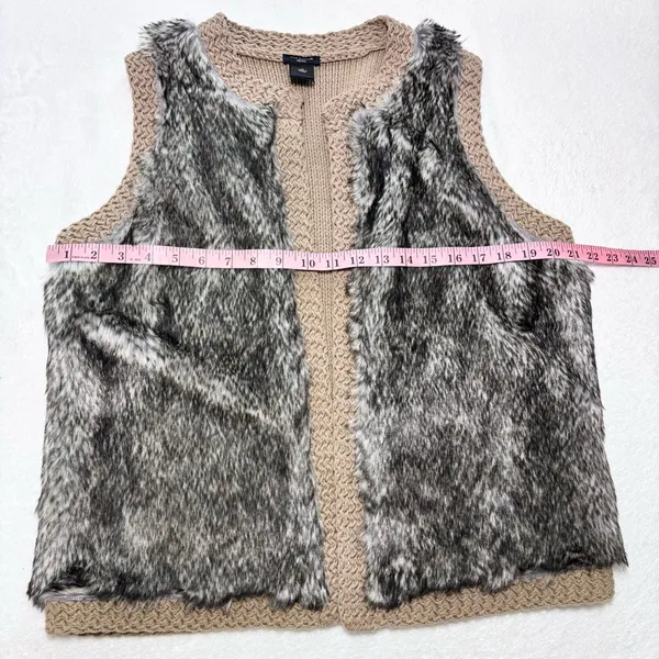 Ann Taylor Vest Women Brown‎ Faux Fur Open Front Knit Size L P - Image 6