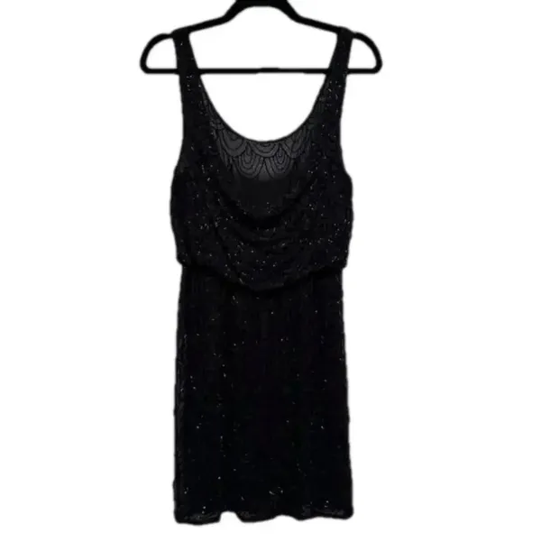ALICE‎ + OLIVIA 100% Silk Beaded Mini Black Dress Women’s Medium - Image 3