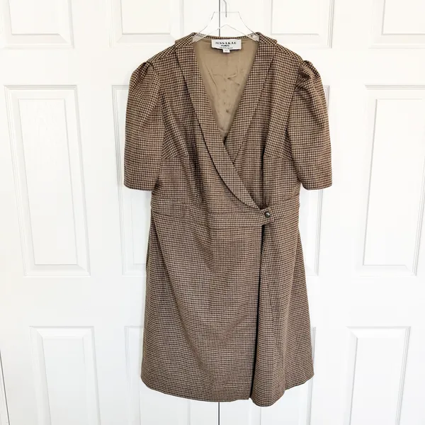 JessaKae x The Fox Group Houndstooth Wrap Dress Coat Puff Sleeve - Image 2